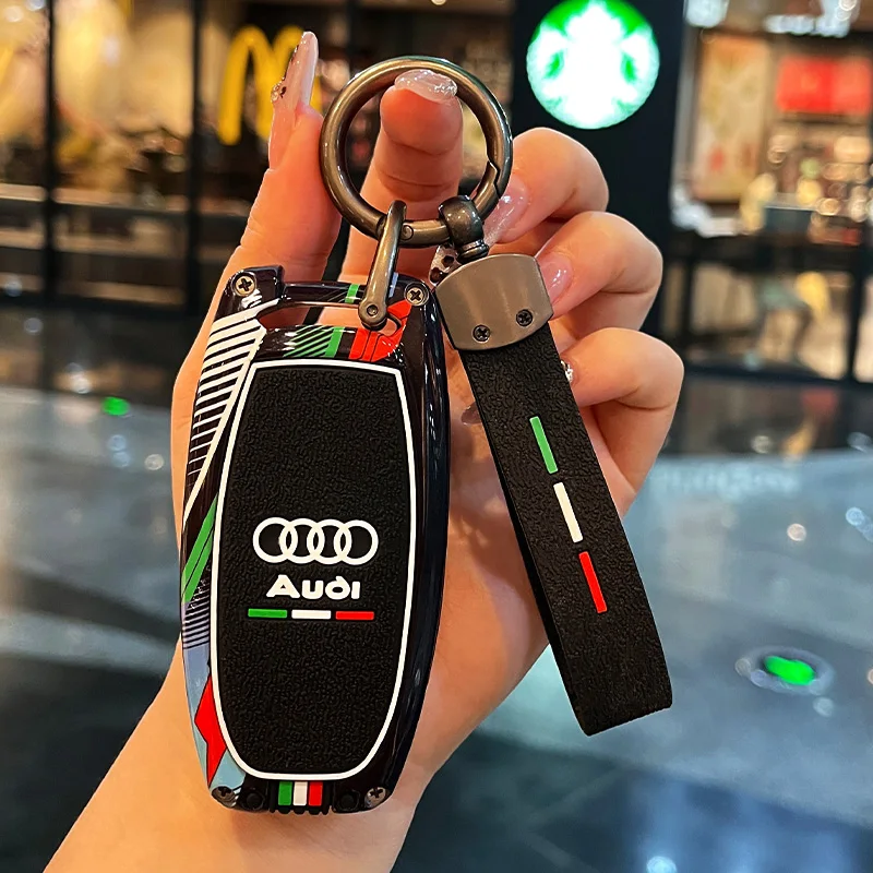 

New Car Key Case Cover For Audi A1 A3 8V A4 B8 B9 A5 A6 C7 A7 A8 Q3 Q5 Q7 S4 S6 S7 S8 R8 TT Track Style Two-Color Line Key Shell