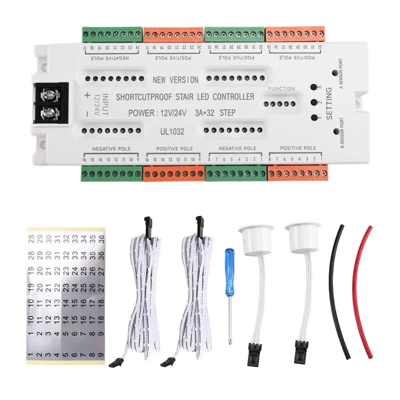 

LNHF DC12V/24V Ladder Night Light 32 Channels Stair LED Motion Sensor Light Prevent Short Circuit Controller