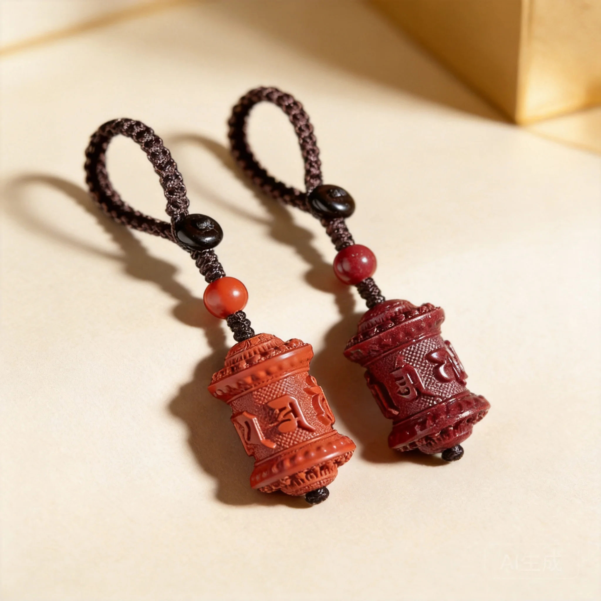 Chinese Style High Content Natural Cinnabar Six True Words Prayer Wheel Keychain Pendant Lucky Blessing Wealth Attraction Good