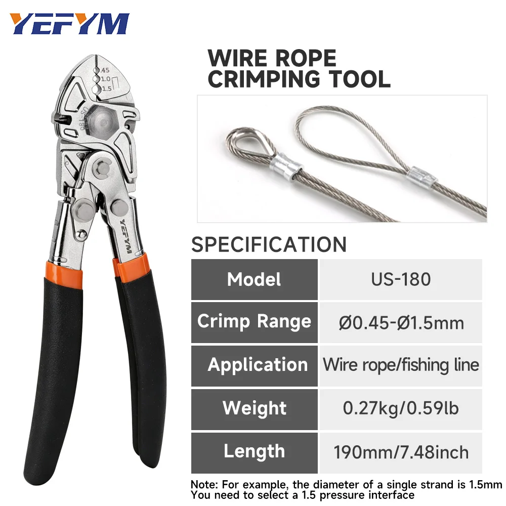Mini Wire Rope Crimping Cutting Tool US-180 Crimper for Fishing Lines and Aluminum Crimping Loop Sleeves 7.48 inch Pliers