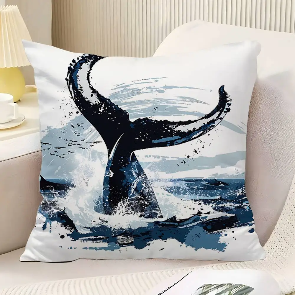 Humpback Whale Tail Throw Pillow Cover Neutral Decor Cushion Cover Soft Sofa Couch Bed Home Decor Pillow Case