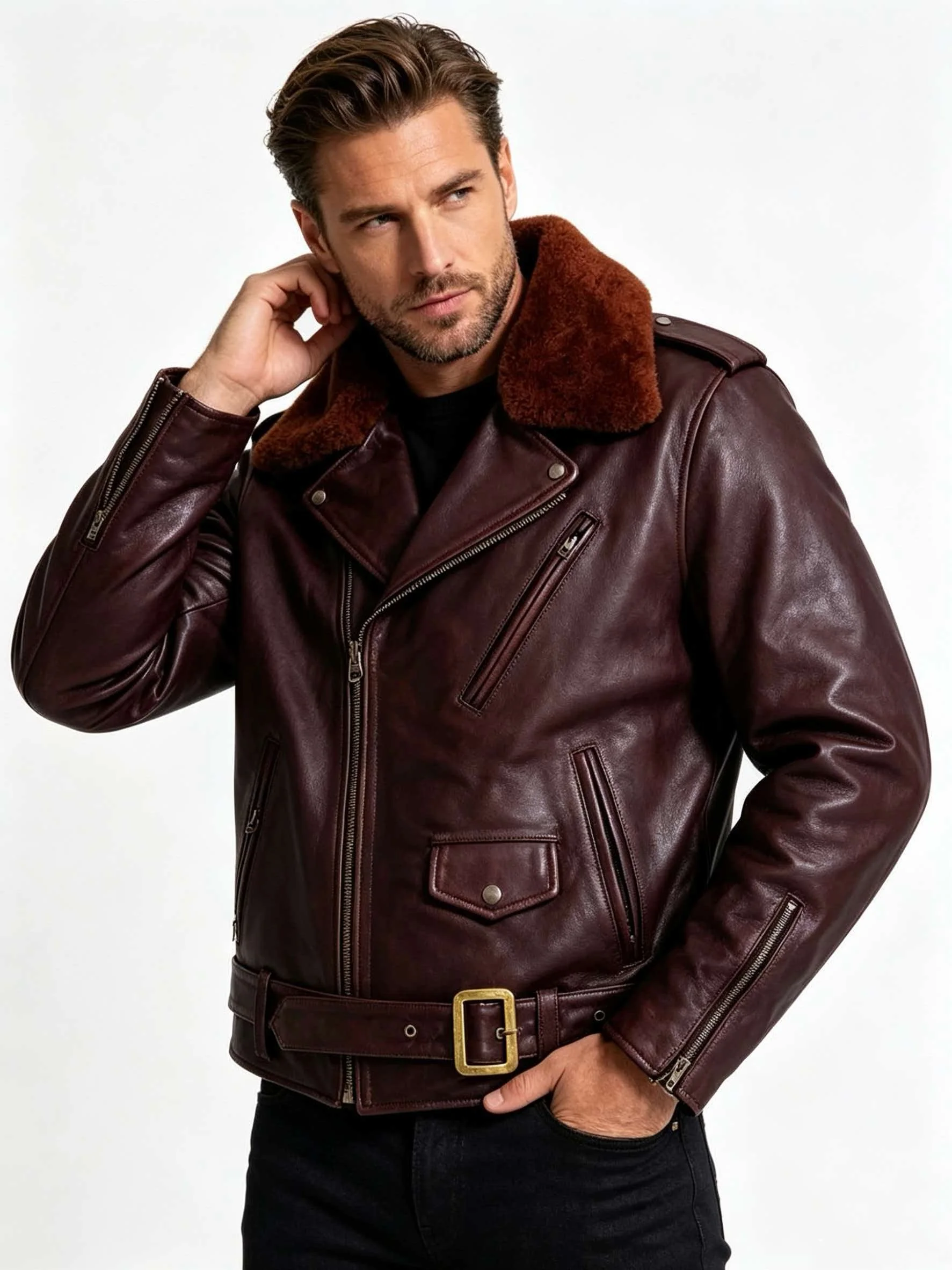 Red Brown Autumn Leather Jacket Men Retro Style Plus Size 5XL Genuine Natural Cowhide Turn-Down Collar Motorcycle Sports Coat