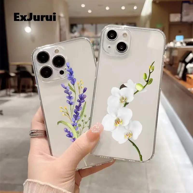 Butterfly Flower Plants Floral Phone Case For iPhone 11 12 13 14 15 Pro Max Mini XR XS X 7 8 Plus SE Shockproof Soft Clear Cover