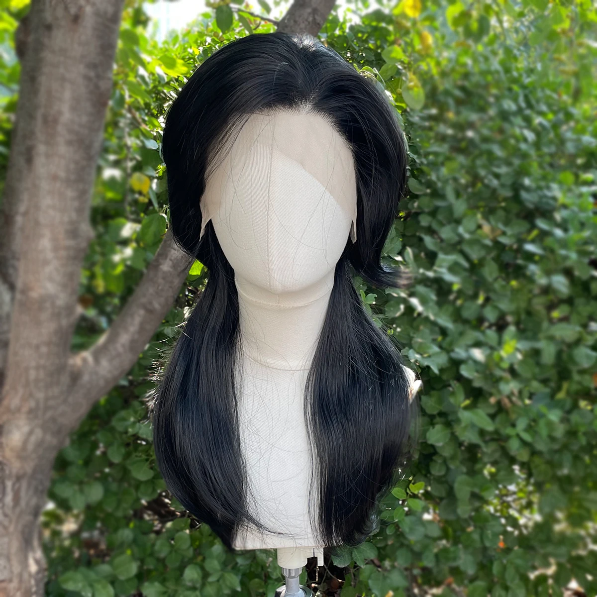 Jet Black Rocker Cosplay Wigs for Men 13x4 Synthetic Lace Front Wigs for Women Shoulder Length Short Curly Wigs with Ponytails