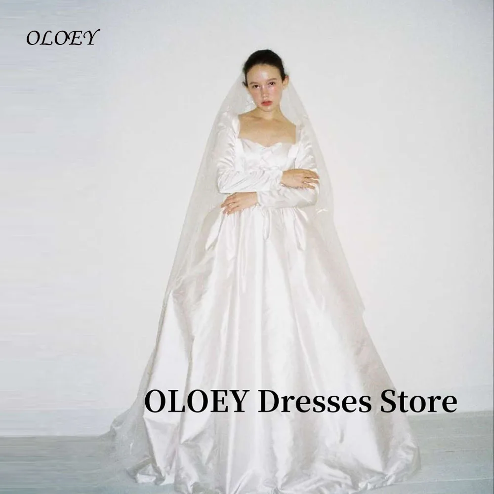 

OLOEY Винтажные милые свадебные платья из тафты с длинными рукавами, японские женские напольные простые свадебные платья по индивидуальному заказу, официальное освещение zu케이ング 나 порядок