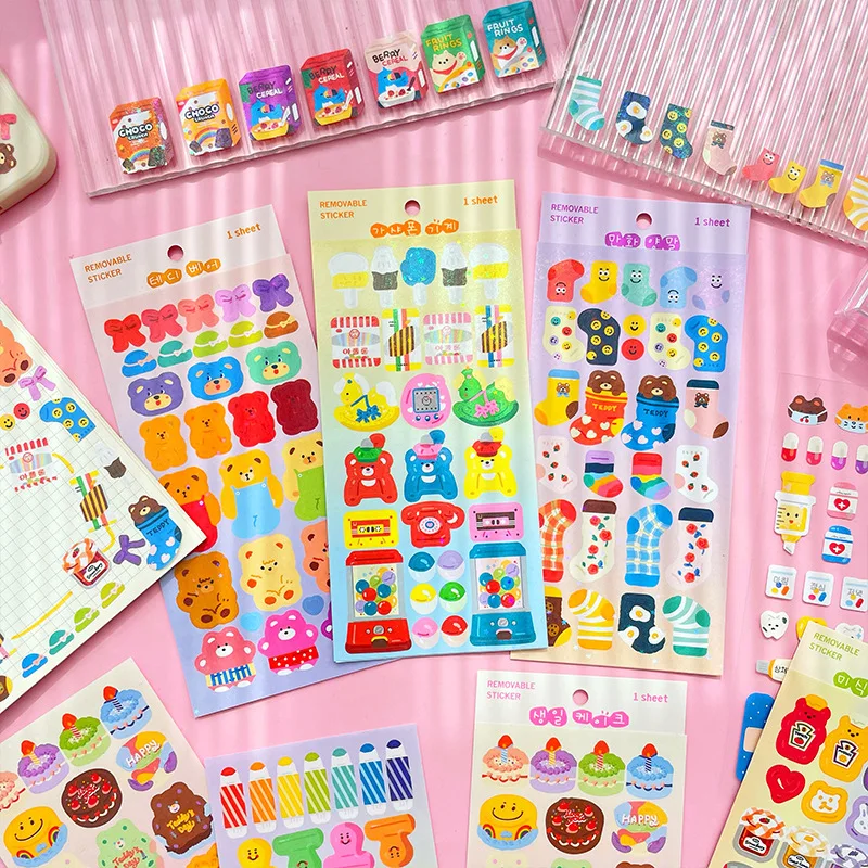 MOHAMM 1 Sheet Waterproof PVC Sticker Little Bear Snack Tent Cute Cartoon Children's Sticker Material