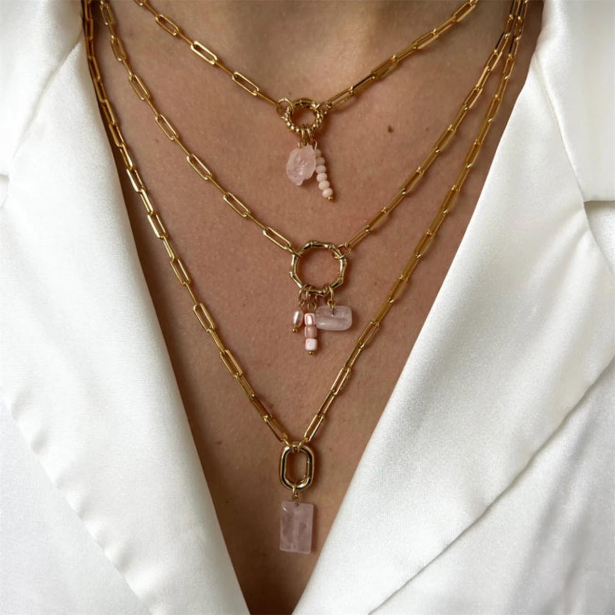 Live ring necklace, heart-shaped circular pendant necklace, ins style DIY handmade accessory, gold-plated and color preserved