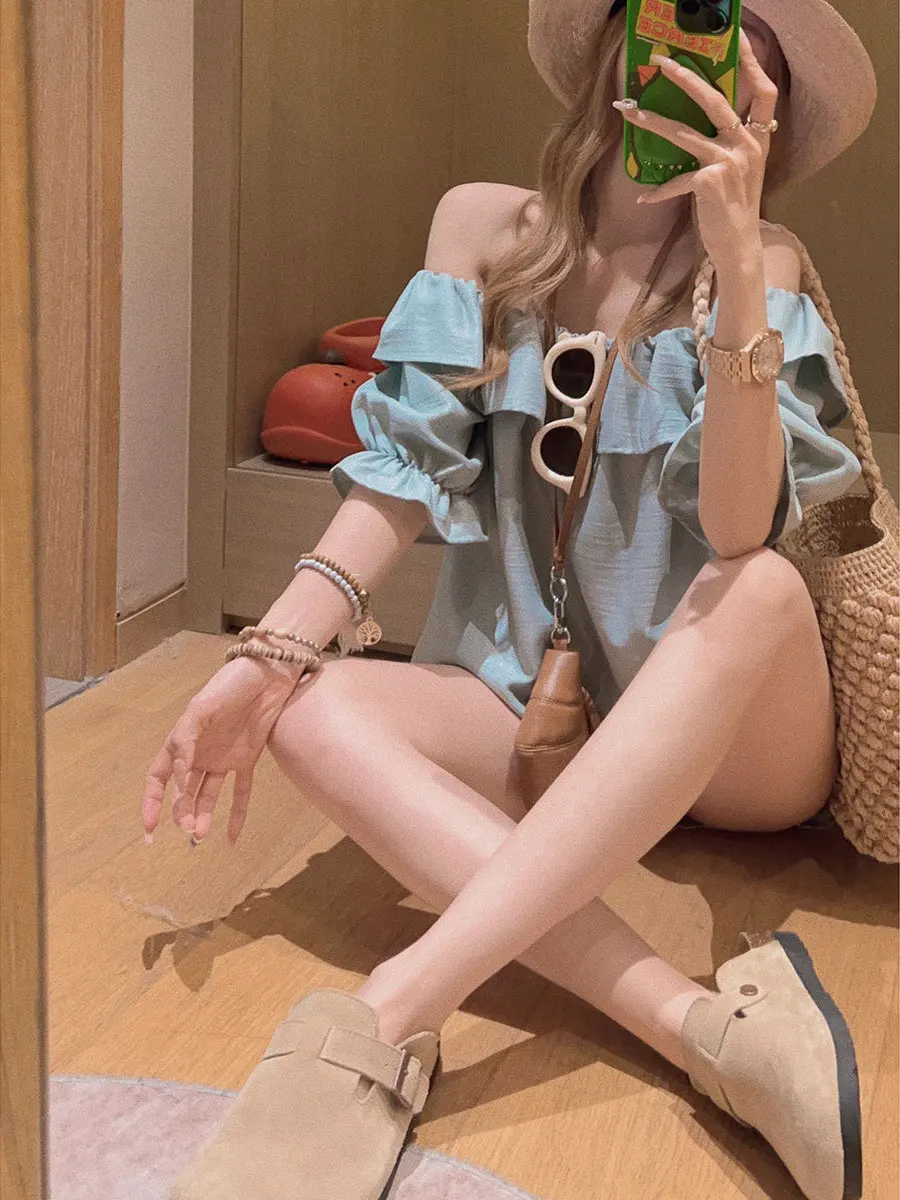 

Yukiss Mixed Wear Cherry Blossom One oulder Top orts Set Korean Sle Loose Fit Summer Collection Polyester Fiber