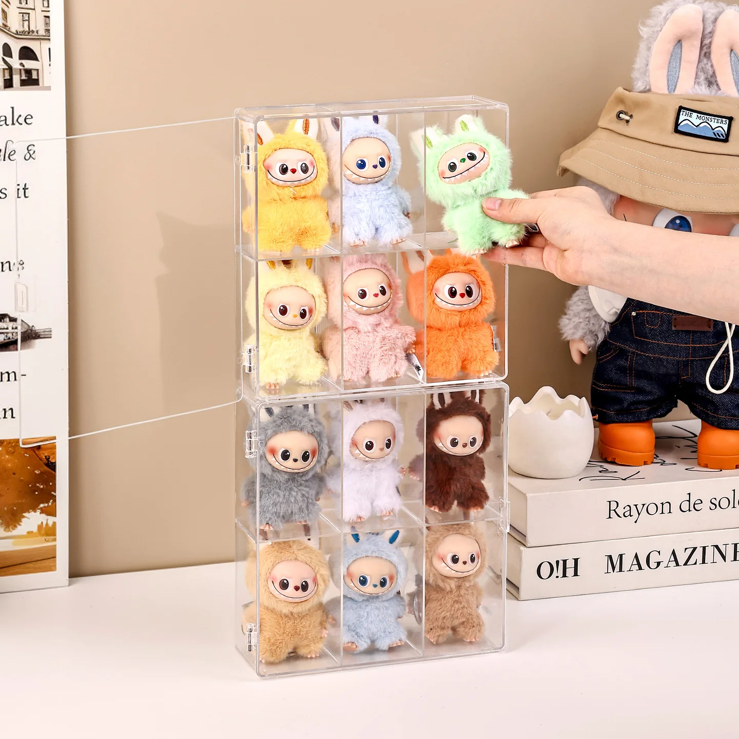 1pc Foldable Acrylic 6-Grid Blind Box Display Box Compartment Collectible Doll Storage Box, Hair Accessory Jewelry Storage Box