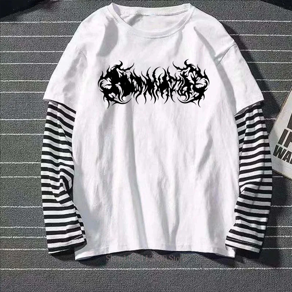 Damen Gothic Grafik Y2K Print Fake Two-Layer Langarm-T-Shirt – Modisches Streetwear Retro Lässiges Lockeres Fake-Two-Layer Langarm-T-Shirt – Detail 3