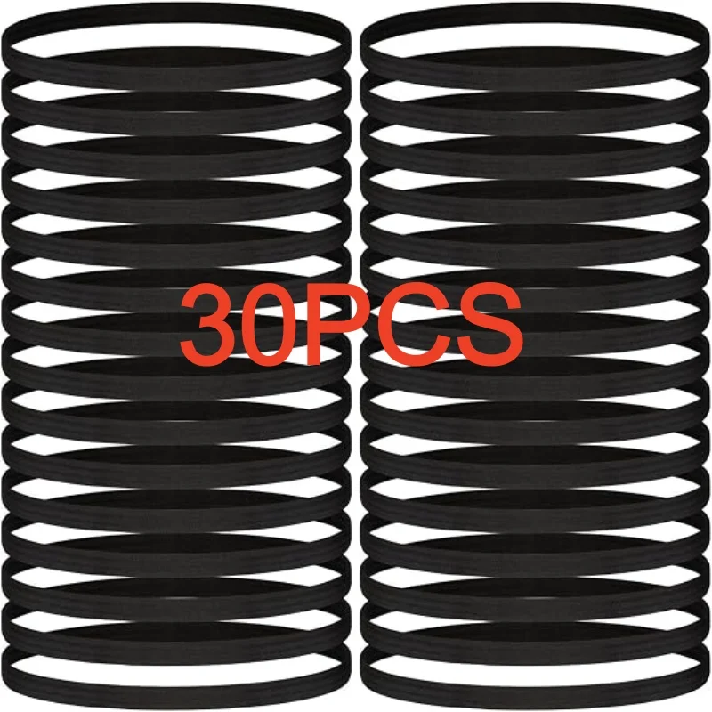 30 Pcs Thin Hair Elastic Headbands for Women Men, Anti-Slip Stretchable Hair Bands, Running Yoga Workout Sports Hairband