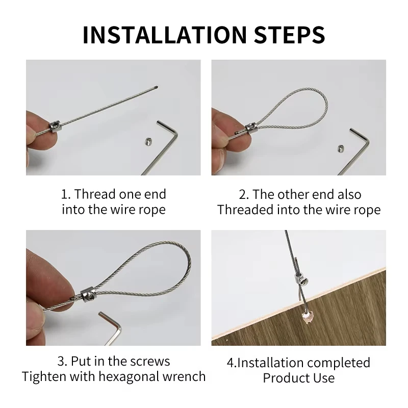 Braçadeira de cabo de fio de aço inoxidável de 1-4mm, braçadeira de metal ajustável, braçadeira de tubo pode ser usada para pendurar fotos domésticas