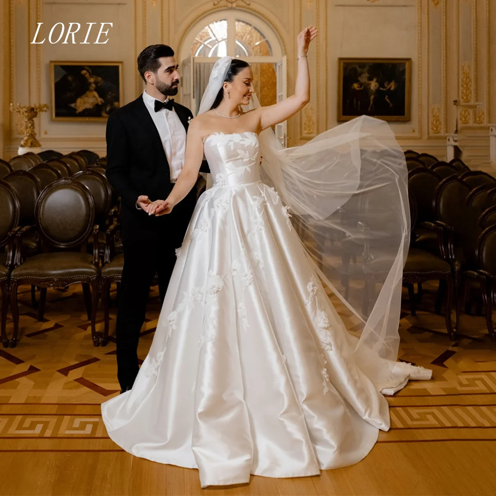 

LORIE Luxury A Line Wedding Dress Noval Strapless Bridal Dresses Appliques Flowers Elegant Lace Wedding Gown Customized 2026