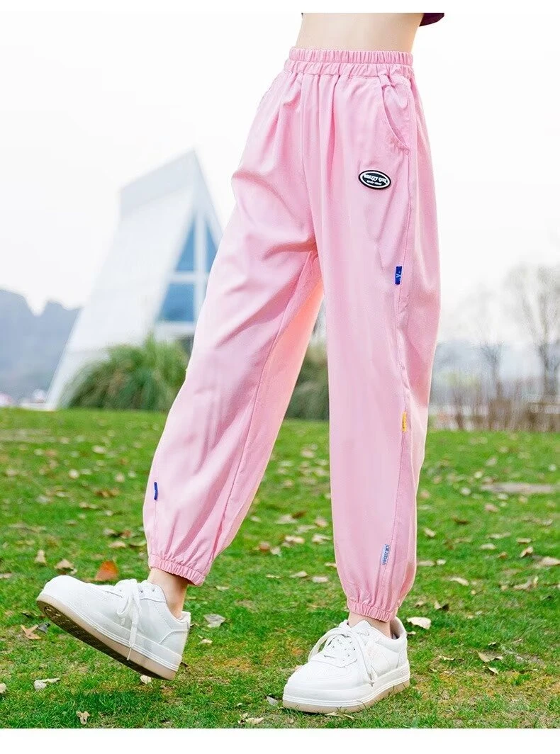 Girls' Sweet Pink Sports Style Harem Pants for Children's Ice Silk Overalls Anti-mosquito Pants Kids Clothing To Wear Outside