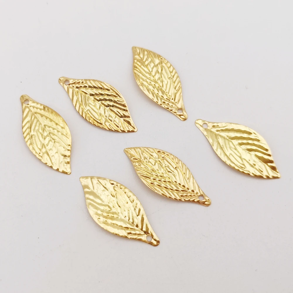 50/200 PCS diy Jewelry Accessories 10*22mm Gold color Metal Filigree Leaves Flowers Slice Charms base Setting Making