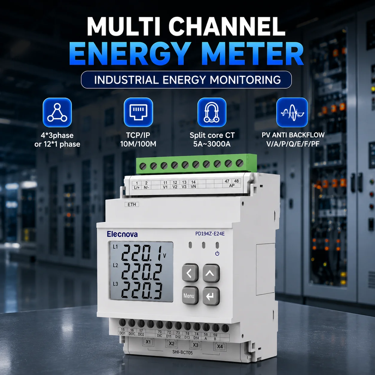Smart Building Multi Channel Energy Meter for Industrial Energy Monitoring and Branch Circuit Power Management