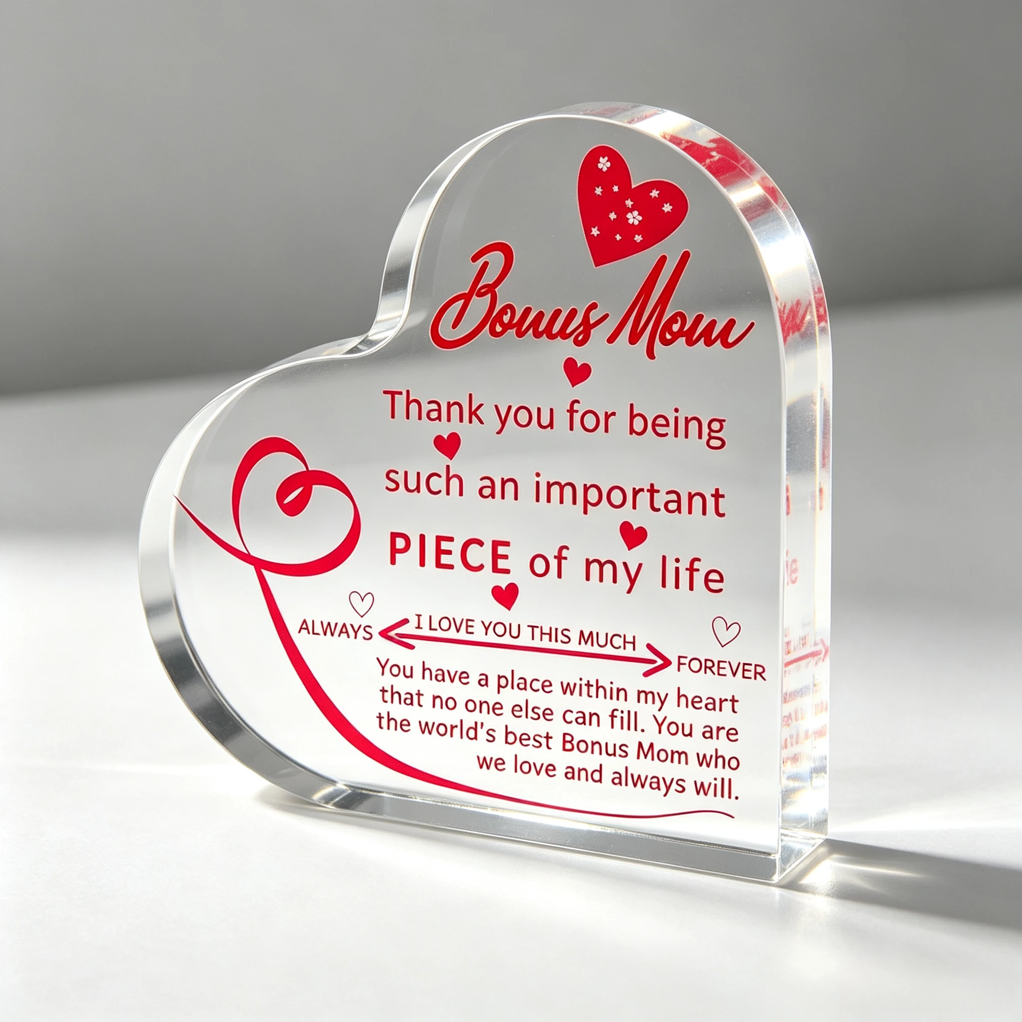 Bonus Mom Gifts From Daughter Son Husband Best Mom Ever Birthday Christmas Thank You Gifts For Stepm Thank You Gifts For Women Men,Decoration Heart Shape Acrylic Sign Gift