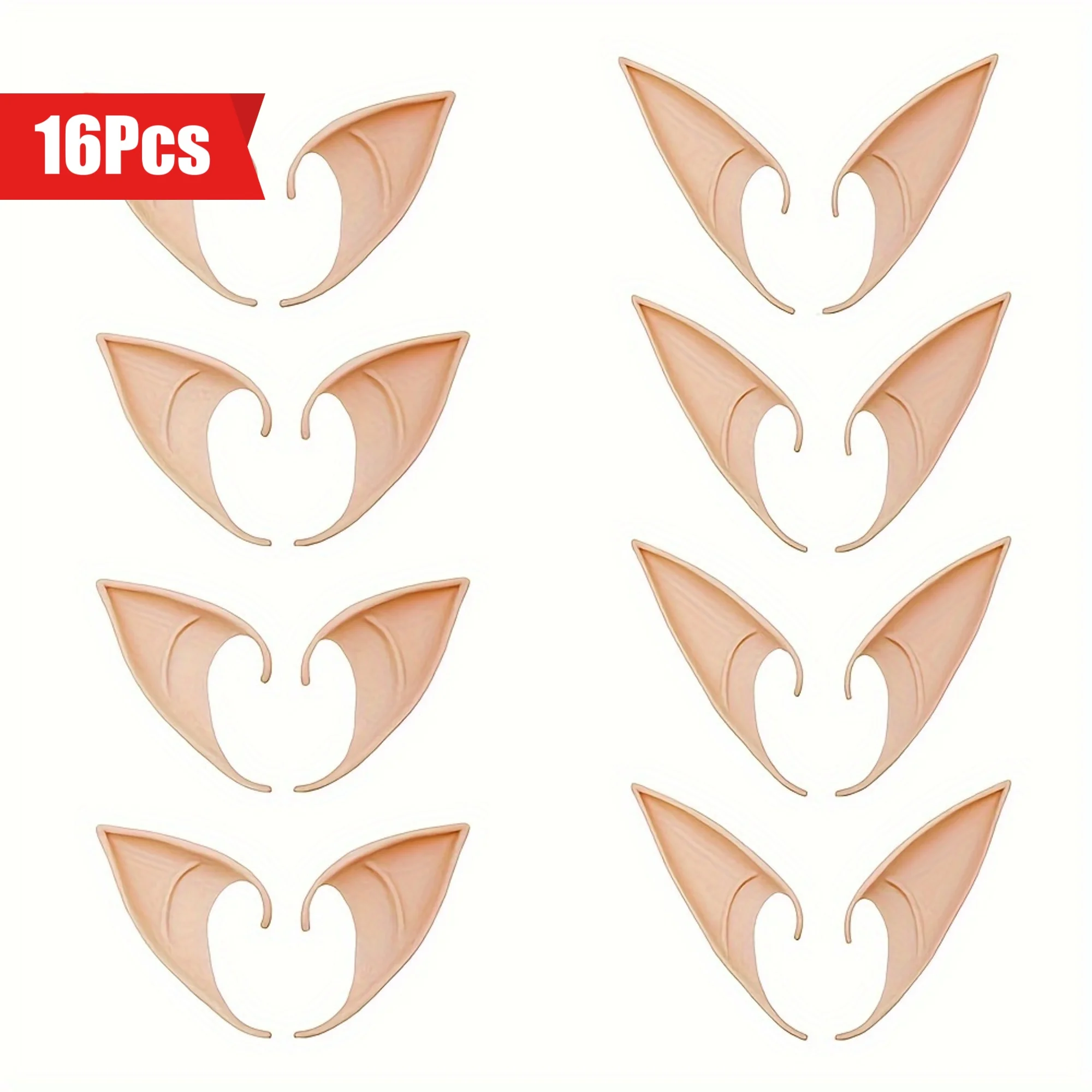 16pcs Latex Elf Ears for Cosplay Fairy Costume Accessories Rubber Fantasy Elf Ear Tips for Halloween Christmas Themed Parties