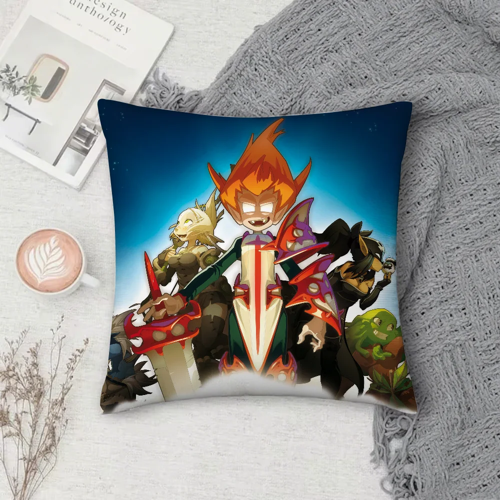 لعبة فيديو W-wakfu MOMORPG مغامرة كيس وسادة مربع على الوجهين الطباعة قصيرة أفخم غطاء وسادة أريكة وسادة السرير