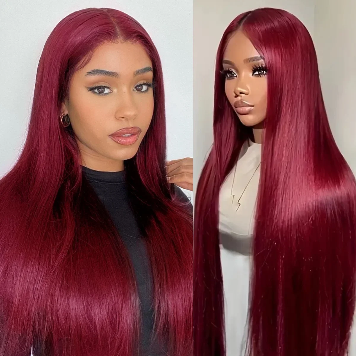 

99J Colored Lace Front Human Hair Wigs Straight Burgundy 13x4 HD Transparent Full Lace Frontal Wig Red Glueless Wigs For Women
