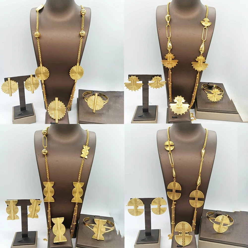 Women's Five Layer Trendy Long Chain Necklace Cuff Bangle Set
