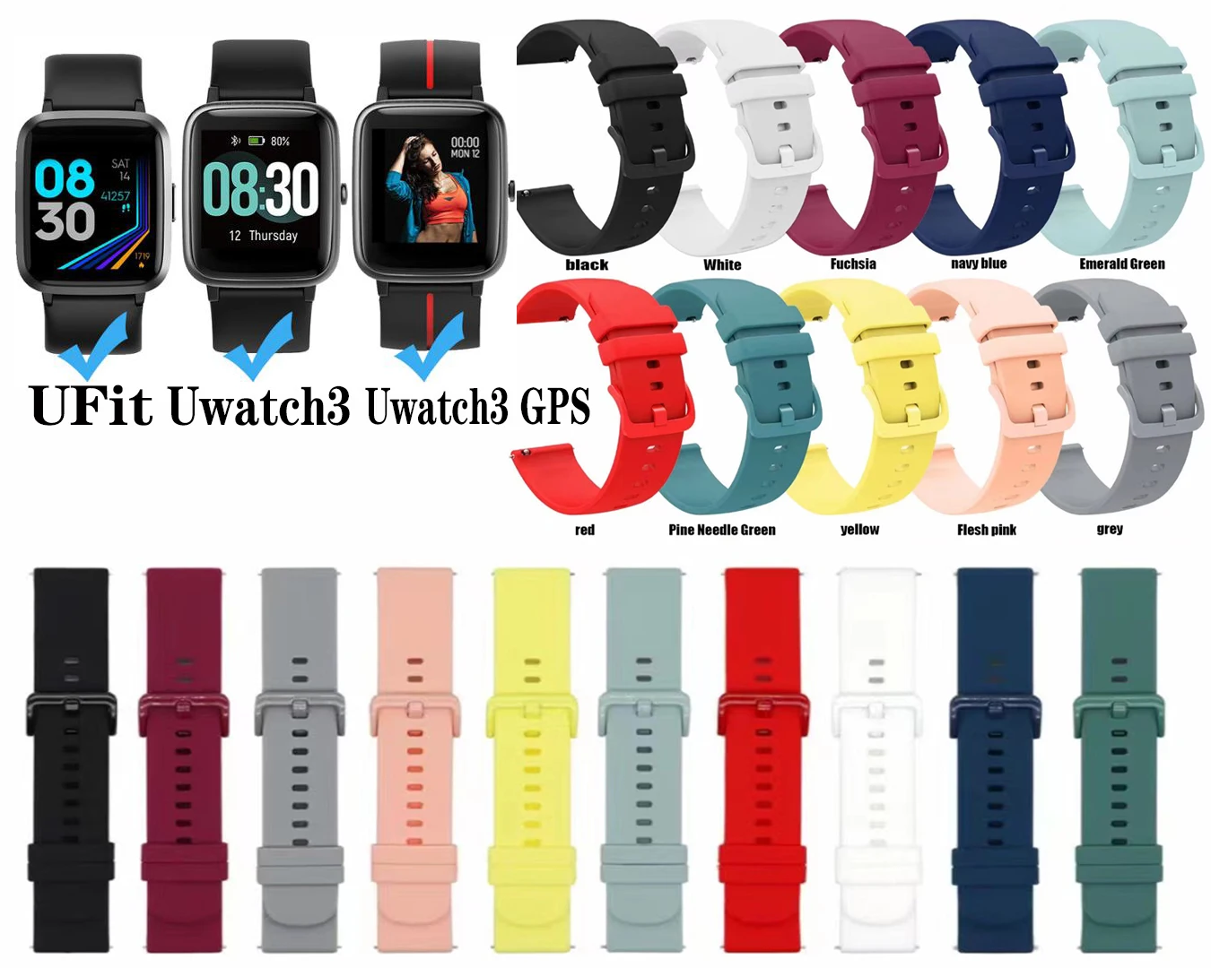 교체 밴드 Umidigi UFit 스마트 워치 스트랩 Umidigi Uwatch 3 GPS/Uwatch GT 팔찌 실리콘 손목 밴드 루프 벨트