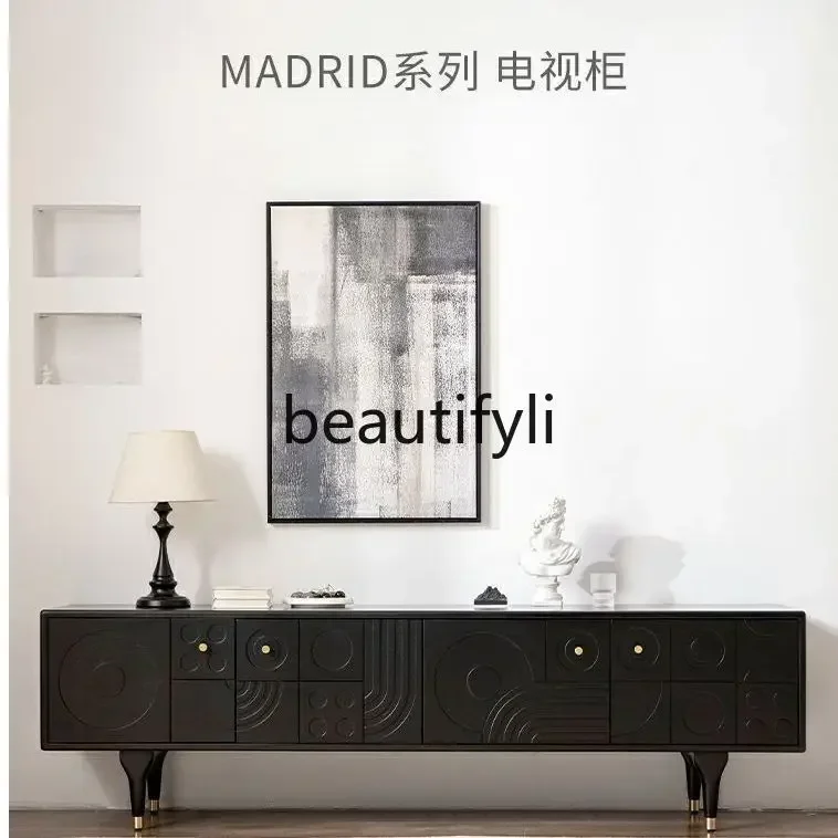 

ssK178 ss25 ss Nordic, TV, retro solid wood carving flower floor cabinet, antique storage in the living room, entrance cabinet 2