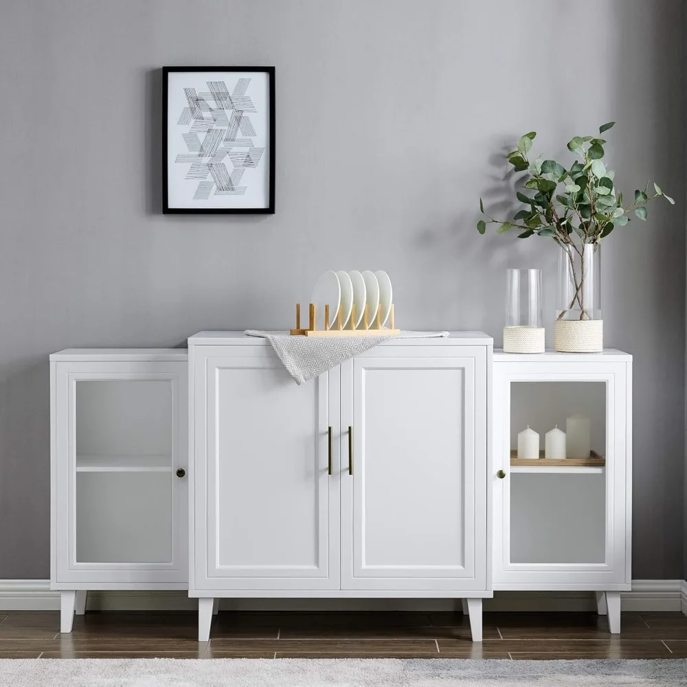 

Walker Edison 4-Door Tiered Modern-Sideboard-Buffet Stand for Storage, 62, White