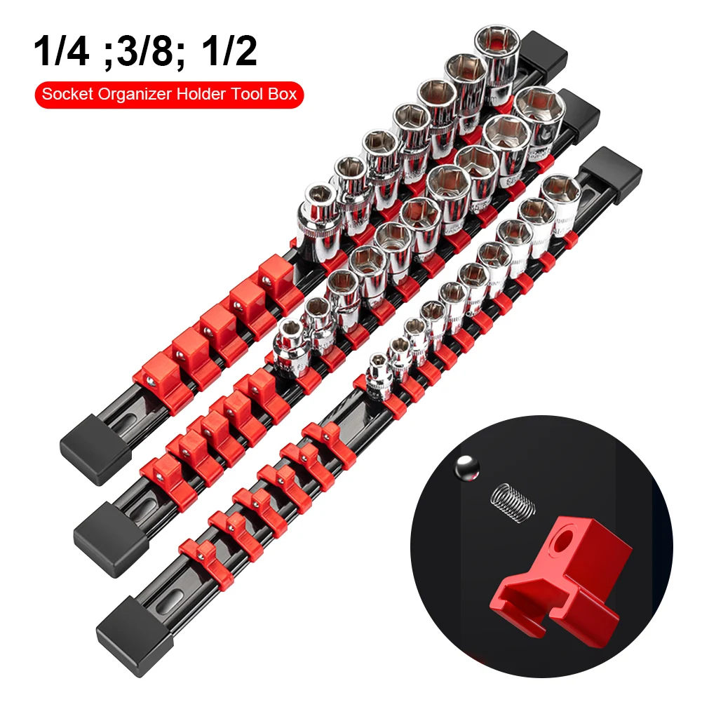

Socket Organizer Holder Tool Box 1/4 3/8 1/2 Socket Rail Heavy Duty Holder w Socket Labels Socket Organizer for Tool Box Drawer
