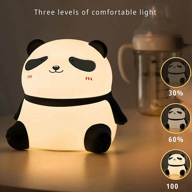 Cute Panda LED Night Light Silicone USB Rechargeable Timer Bedside Lamp Room Decor Children Nightlight Gift