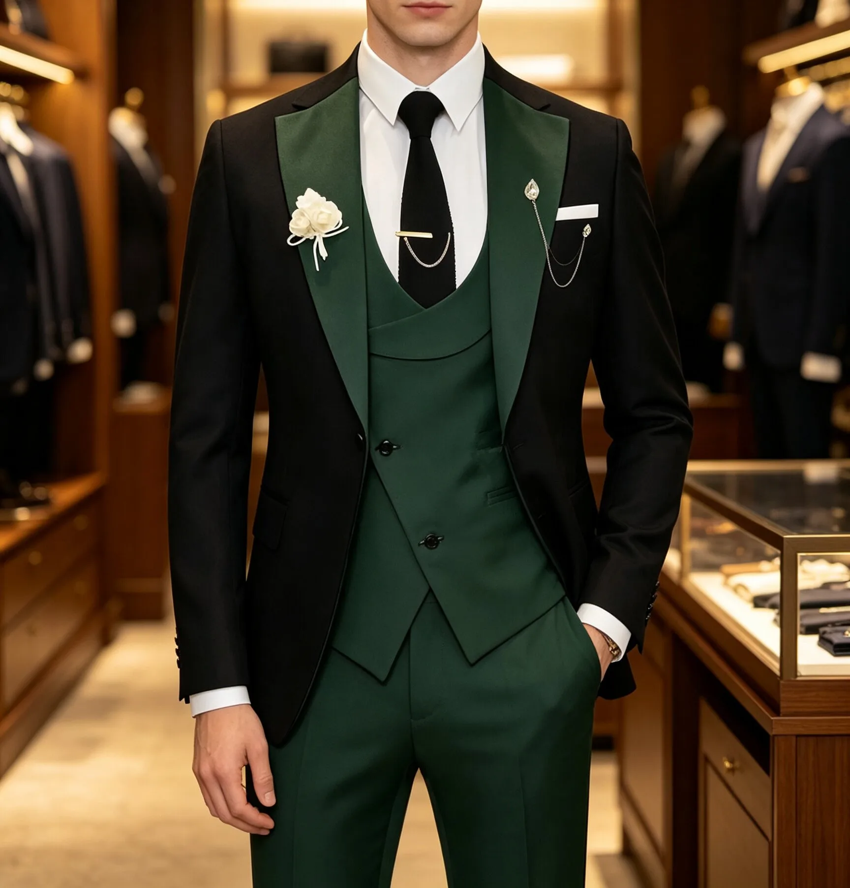 Herrenmode, lässiger 3-teiliger Anzug, Slim-Fit-Blazer, Weste, Hose, lange Hose, leicht, atmungsaktiv, für den Alltag, Reisen und Partys. – Detail 10