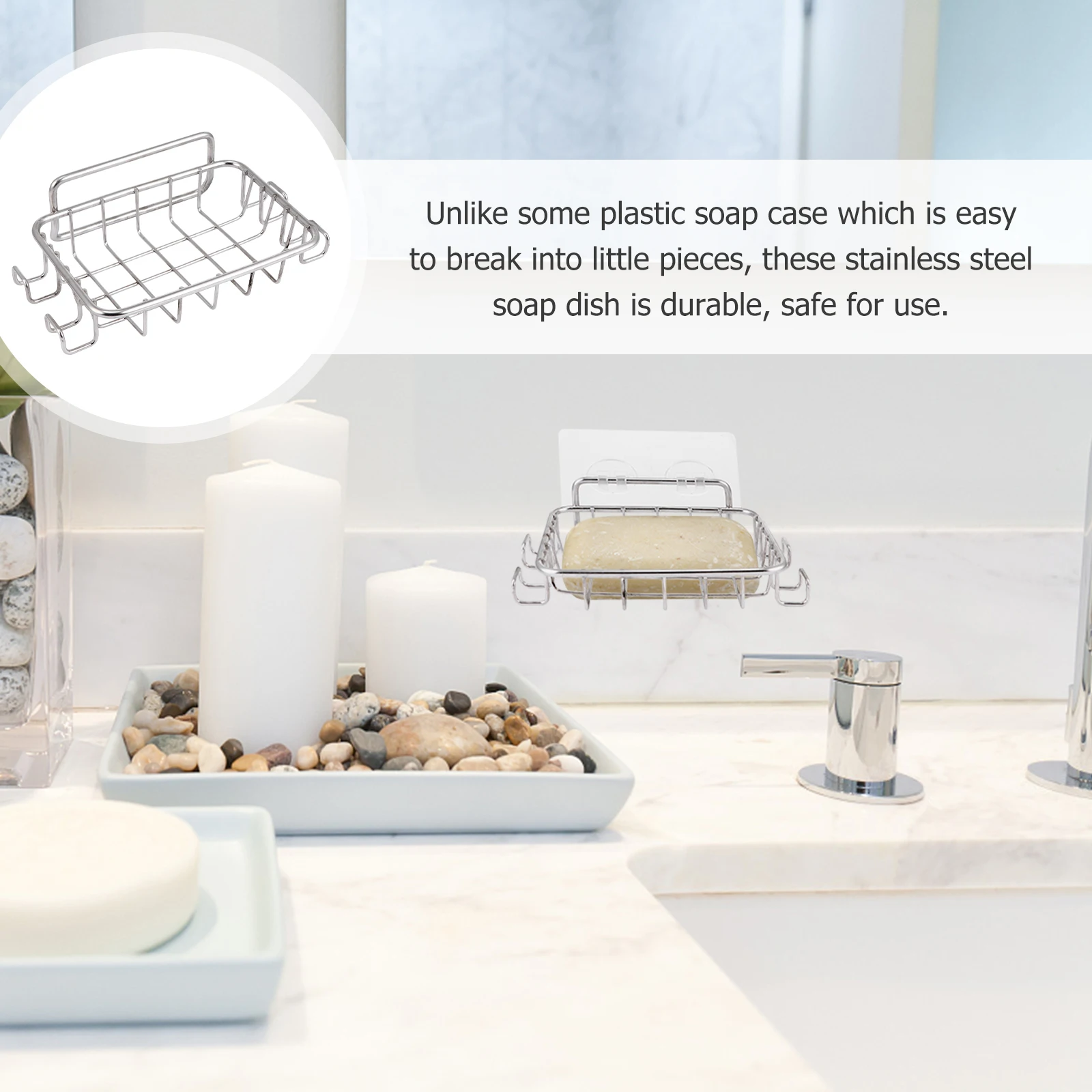 

Wall Mounted Rack Stainless Steel Bathroom Soap Box Practical Soap Case Holder 4 Hooks Water Drainage Easy Clean Gift