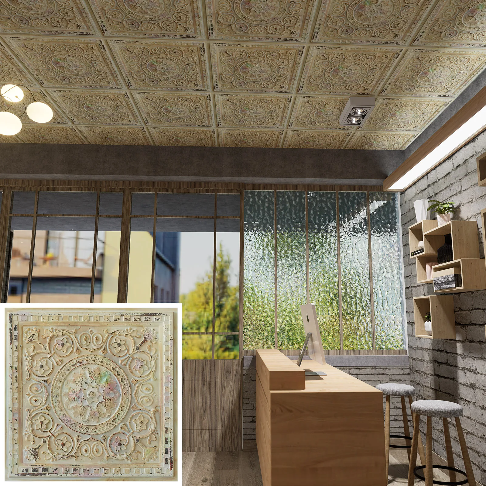 Chalk painted ceiling tiles, pvc wall panel, high-quality materials, PL81 10tiles/lot view 3