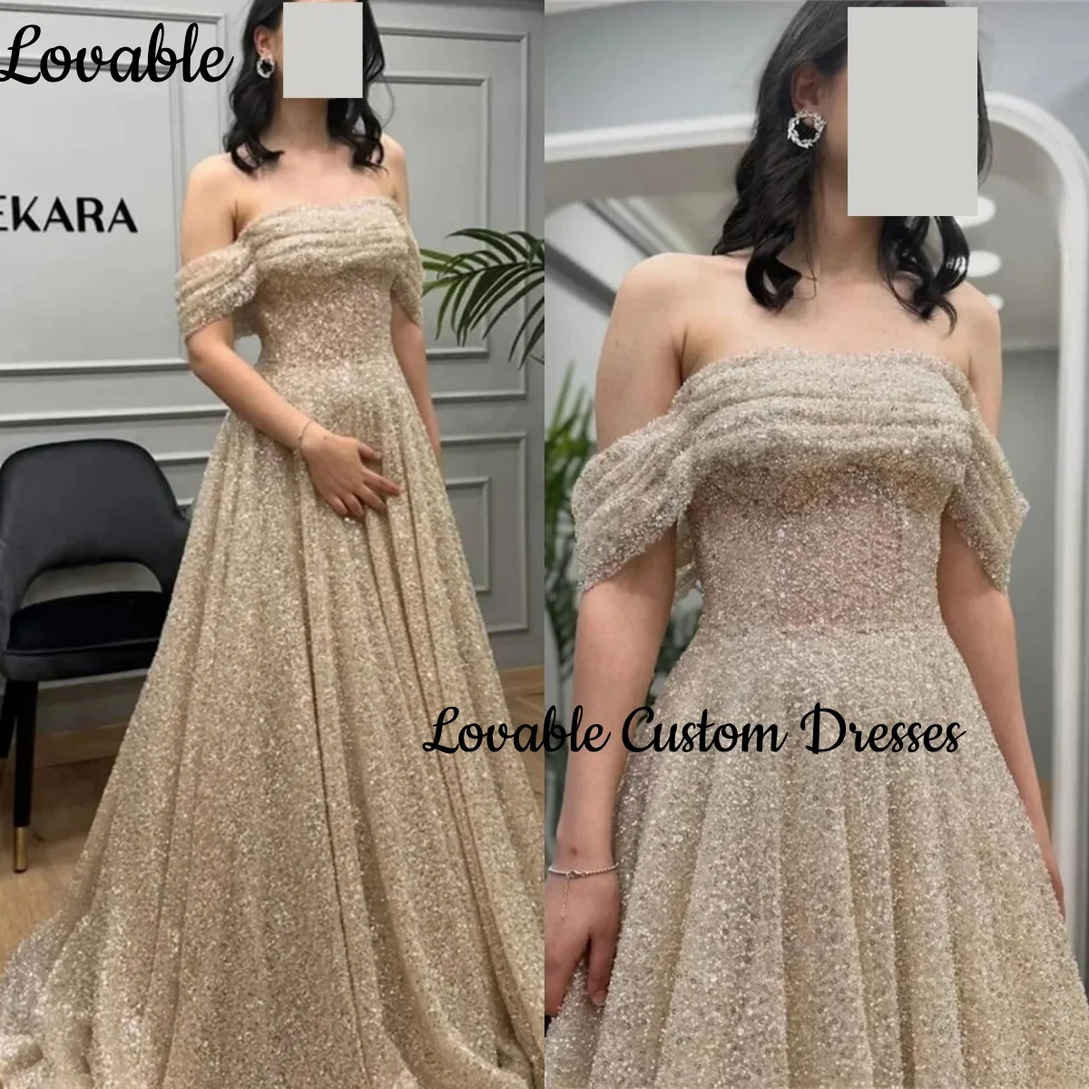 

Dresses For Prom Lace A-Line Off-The-Shoulder Floor-Length Formal Occasion Dresses Zipper Up Short Sleeves Dress Women Elegant