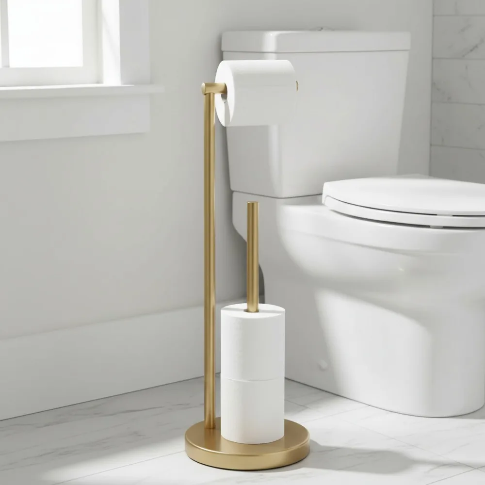 

Freestanding Toilet Paper Holder Stand with Reserve Function, Brushed Gold Finish for Bathroom & Kitchen
