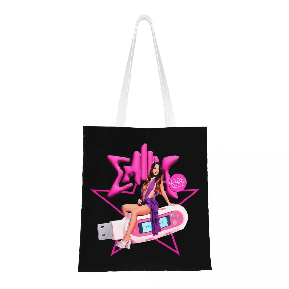 MP3 Emilia Mernes  Shopping Bags Women Canvas The Tote Bag Folding Girls Shoulder Tote Travel Handbag