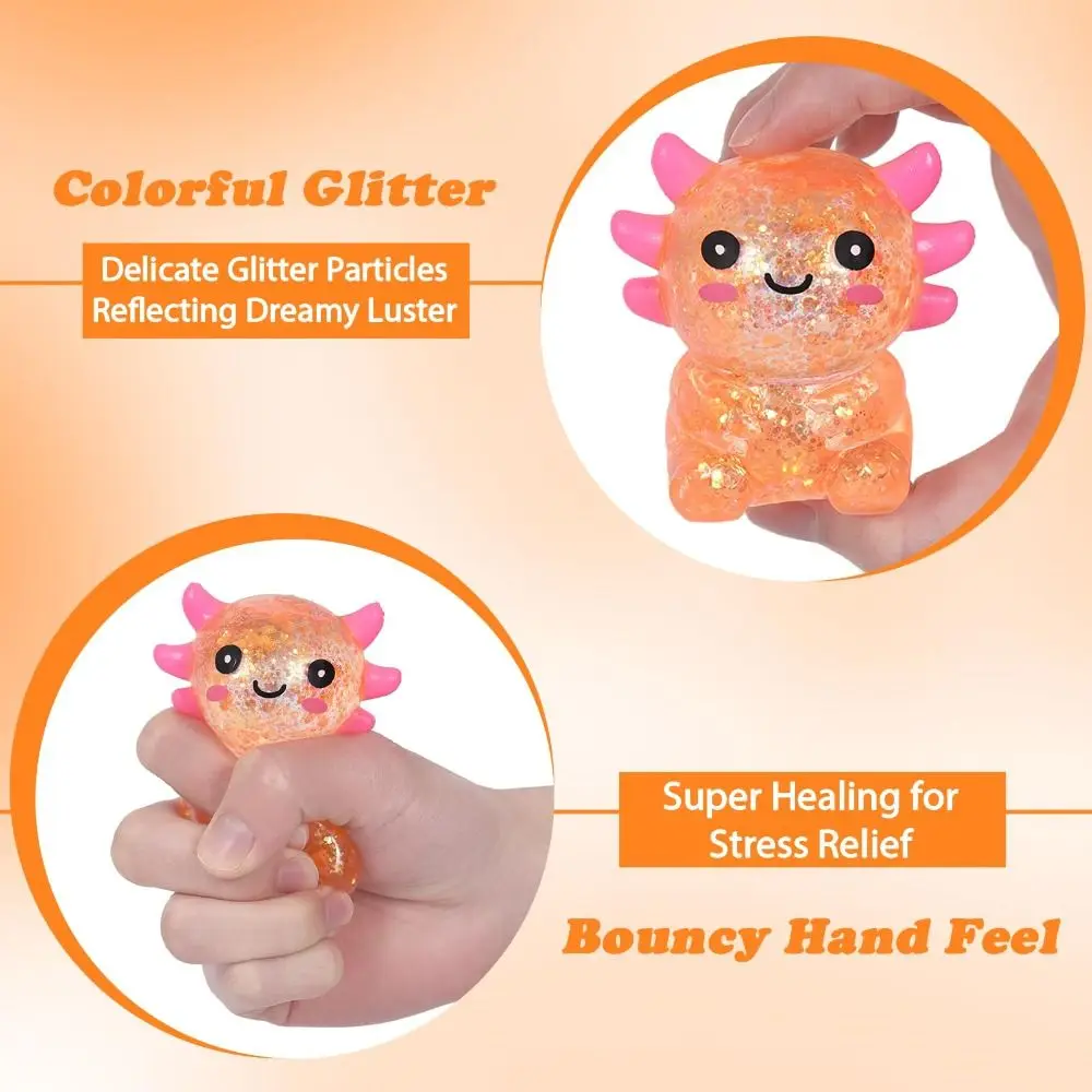 Glitter Squishy Stress Glitter Sugar Filled Cute Shape Axolotl Squishy Soothing Texture Squishy Fidget Stress Ball