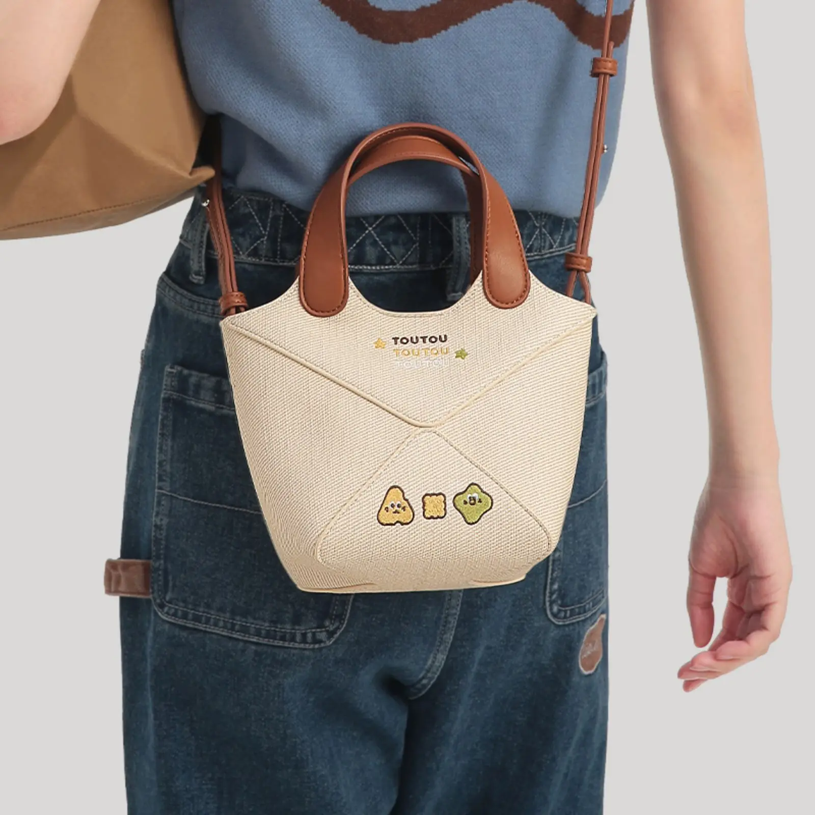 TOUTOU Women Handbag with Long Shoulder Strap Original Designer Vegetable Basket Bucket Bag Embroidery Cheese Female Tote Bag