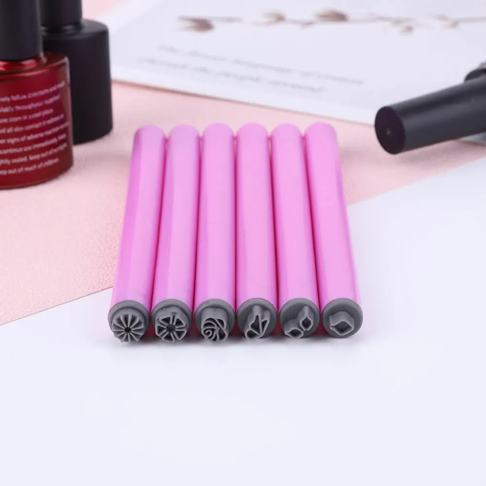 6 pièces nouveau ensemble de stylos à tampons pour Nail Art avec conception Simple ensemble de stylos pour Nail Art fleur stylo à tampon pour ongles plaque d'estampage Kit de tampons pour Nail Art