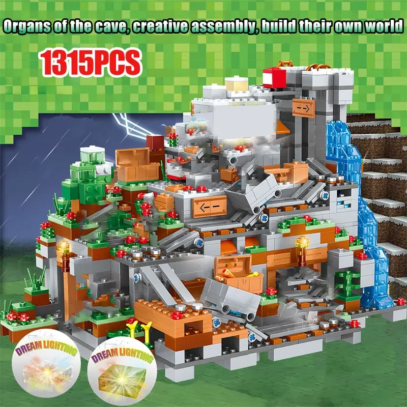 1315pcs ใช้งานร่วมกับ My World Building Blocks Mountain Cave Village Figures โมดูลอิฐของเล่นสําหรับเด็ก