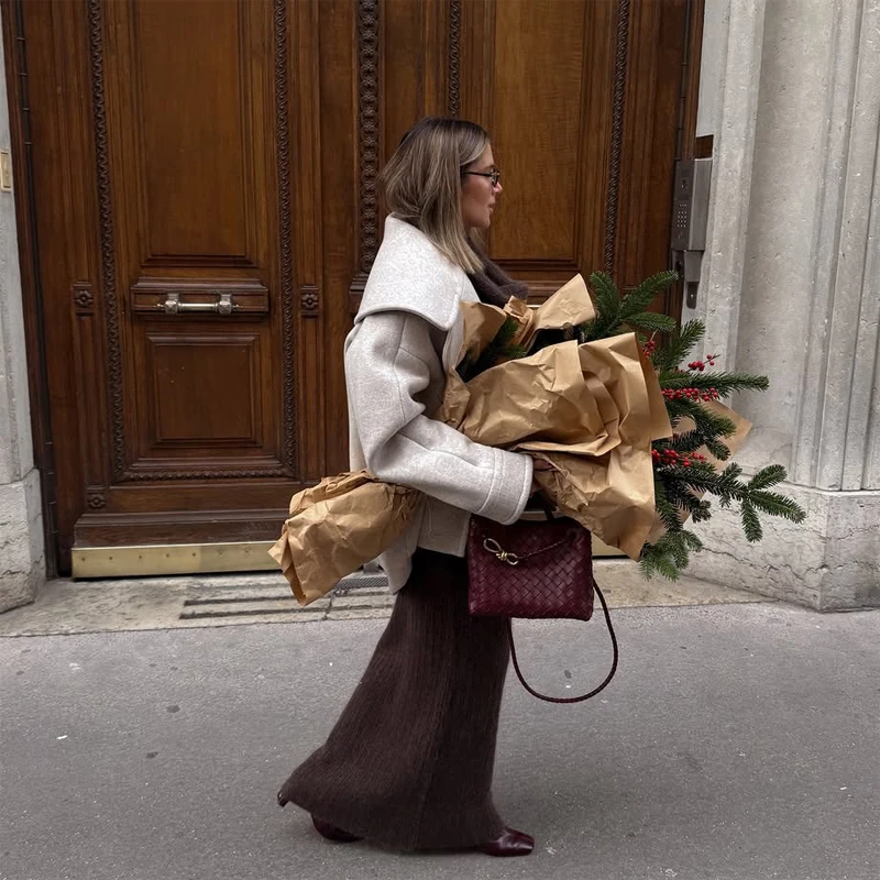 Oversized Big Lapel Wool Blend Coat Single Breasted Loose Drop Shoulder Elegant Long Sleeve Short New Autumn Outerwear 2026