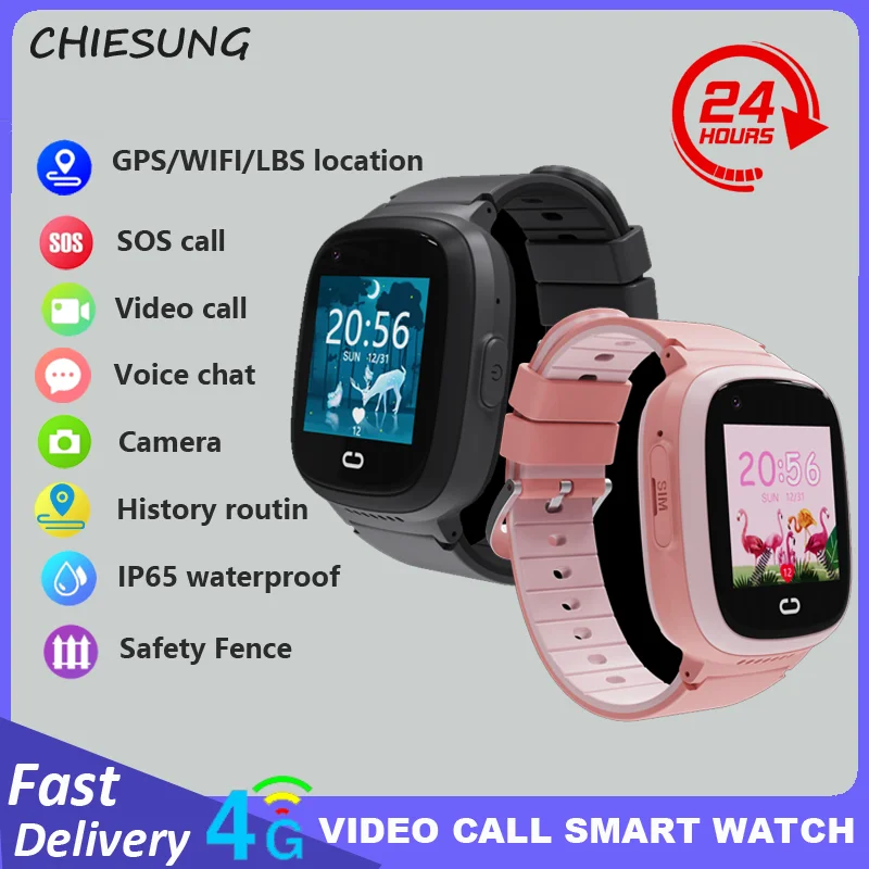 Smartwatch GPS para Crianças, WiFi, Video Chamada, SOS, Monitor de Câmera, Rastreador, Localização, Criança, 4G