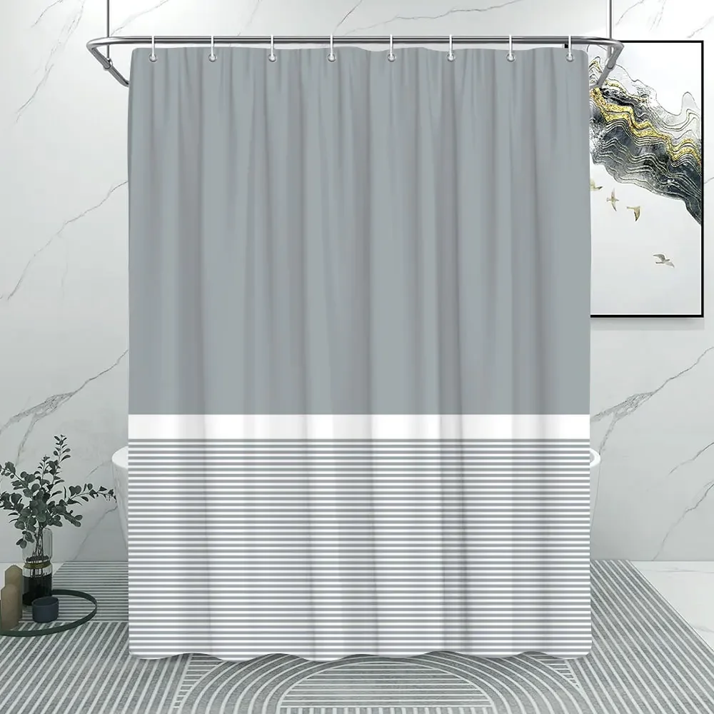 Solid Colours and Lines Modern Minimalist Shower Curtain Colourful Geometric Polyester Fabric Home Shower Curtain Bathroom Decor