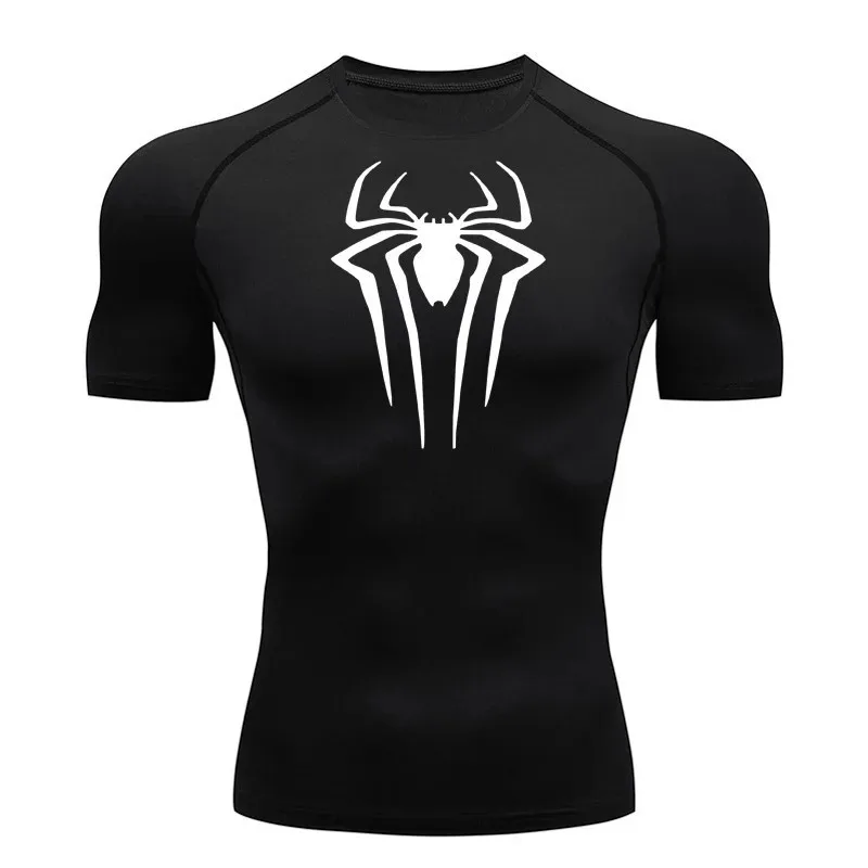 Men's Short-sleeved Spider Fitness Clothing Basketball Printing Flexible Breathable Outdoor Running Sports Quick-drying T-shirt