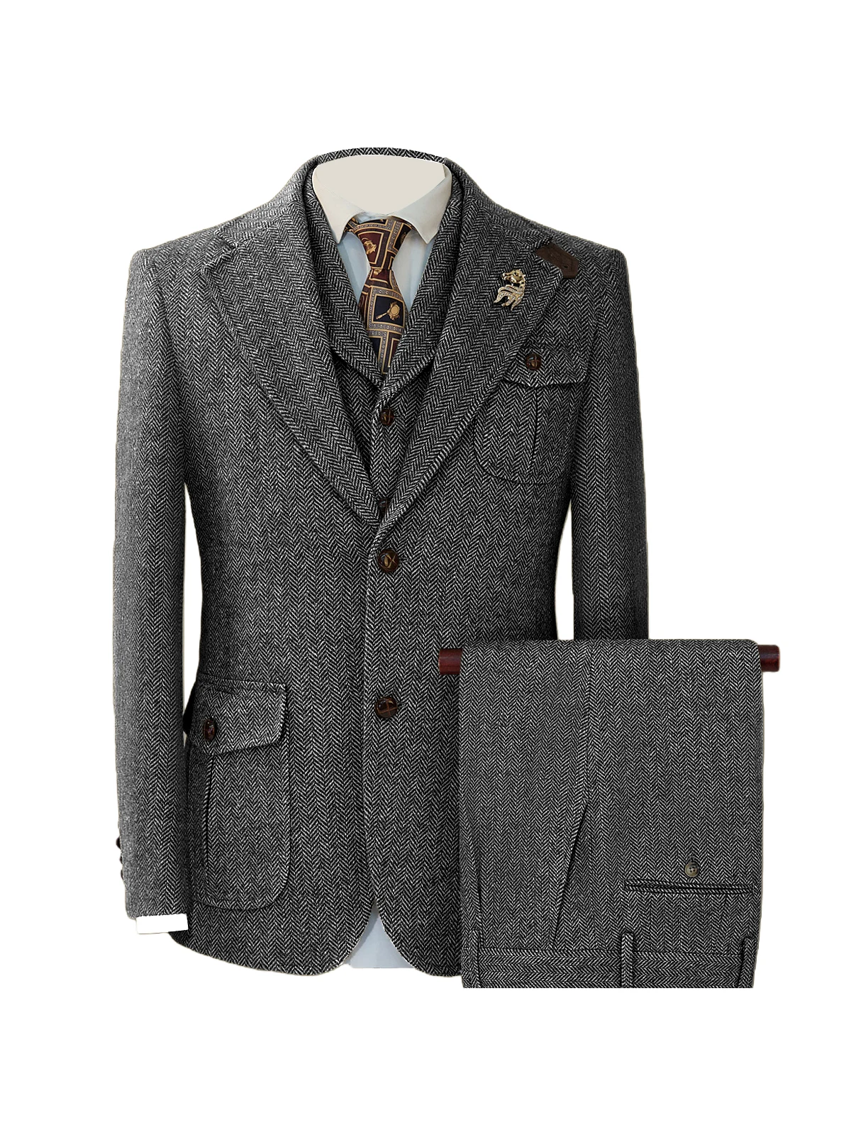 

3 Piece Men Suit Tweed Herringbone Double-Breasted Wedding Tuxedos Size Men Clothing Casual Style Men's Fashion Costume Homme