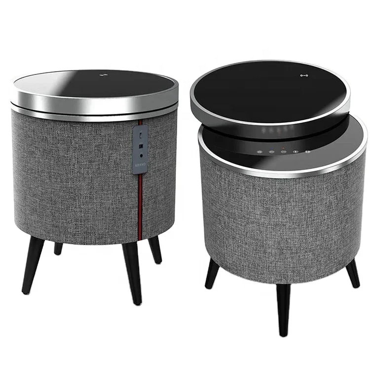 2026 زجاج أسود مكبر صوت دائري شحن طاولة القهوة الجانبية TWS AUX مضخم صوت أثاث الموسيقى الذكية 2.1 مكبرات صوت بخاصية البلوتوث