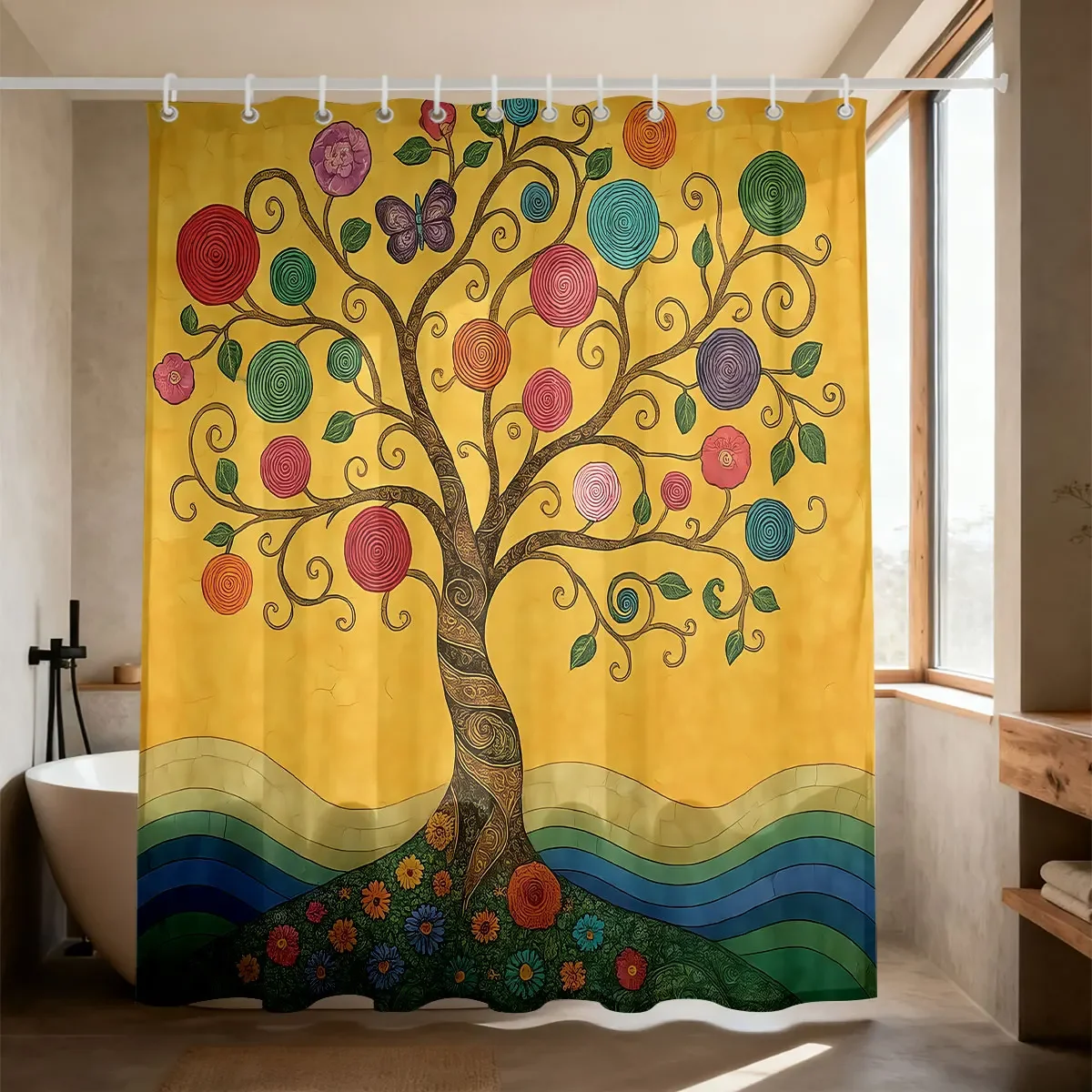 1PC Abstract Colorful Circles Tree of Life Shower Curtain Waterproof Privacy Partition Hanging Curtain