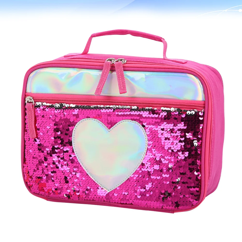 

Kids Sequin Portable Lunch Bag Fluorescent Color Aluminum Foil Insulation Package Picnic Thermal Meal Preservation Storage Bag