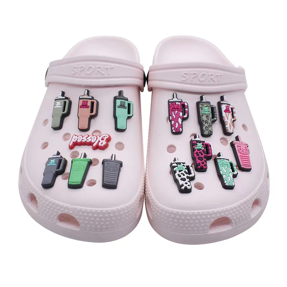 12pcs Cartoon Water Cup Series Shoe Charms Set For Bag Bubble Slides Sandals, PVC Shoe Decorations Accessories image 2