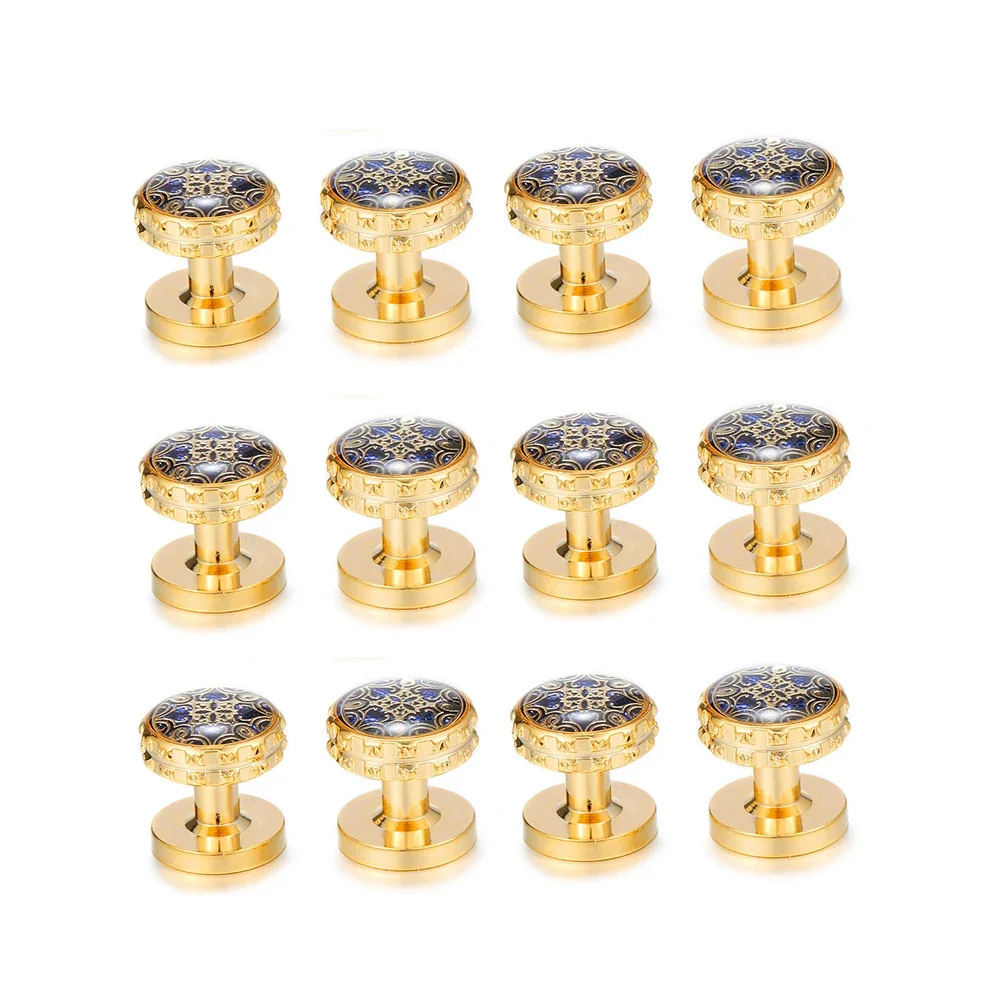 Gold Plated Cuff Link Stud for Men Fashionable Accessory for Business Casual Wear 12pcs/set